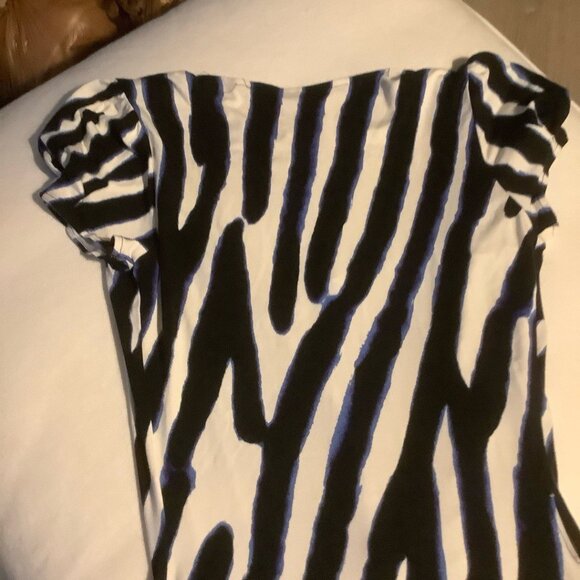 Diane Von Furstenberg Wrap Dress Size 4 Navy Animal Stripe Knit Cap Sleeve - Picture 4 of 7